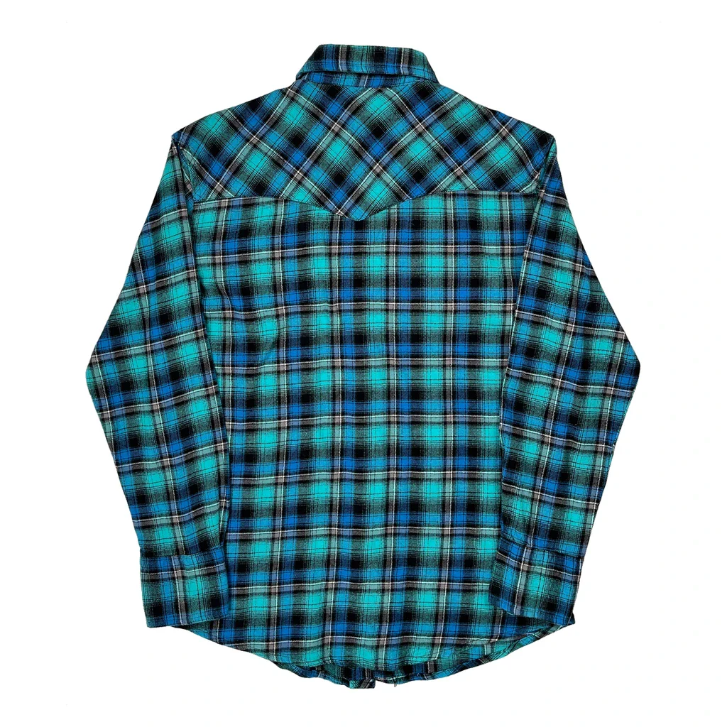 Wrangler Checked Flannel Shirt - Medium Blue Cotton - Image 2