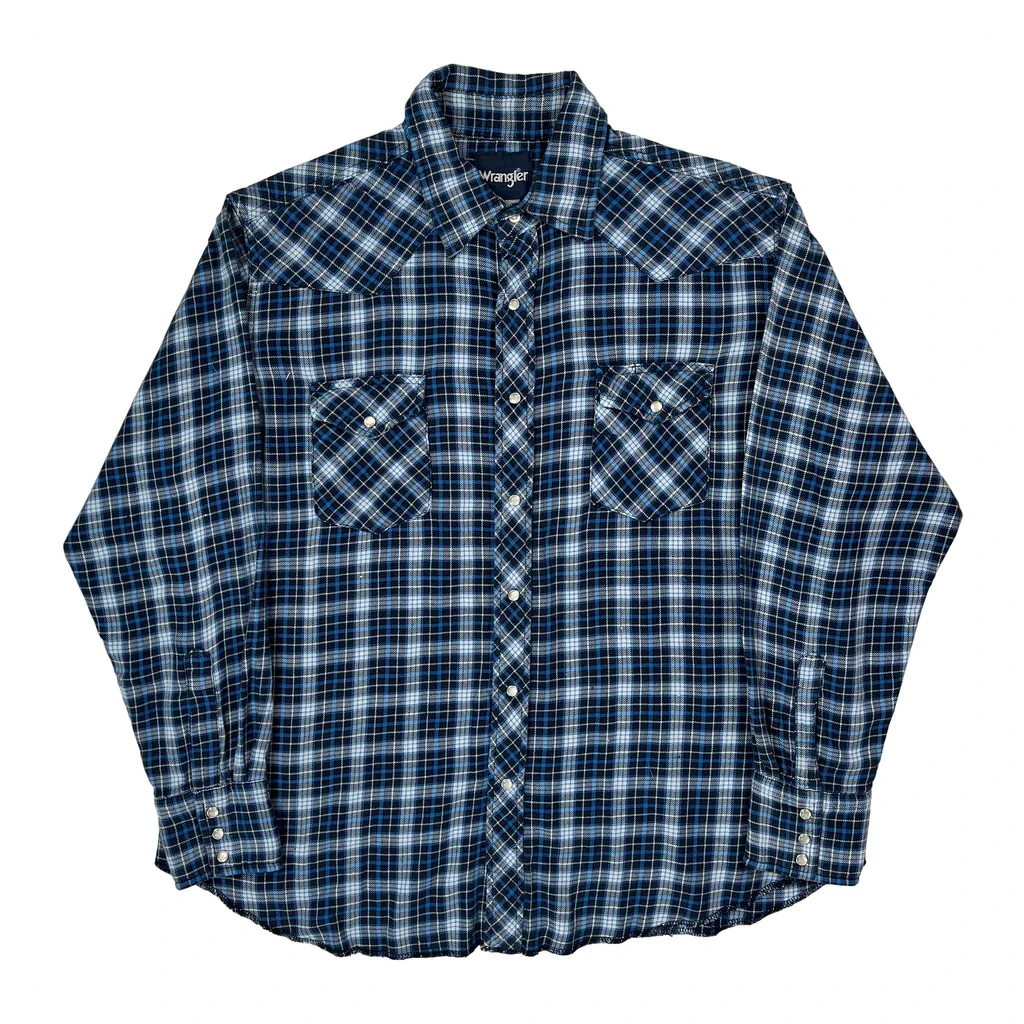 Wrangler Flannel Shirt - XL Blue Cotton