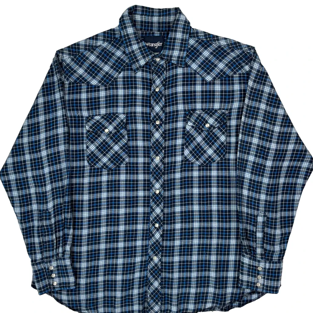 Wrangler Flannel Shirt - XL Blue Cotton - Image 5