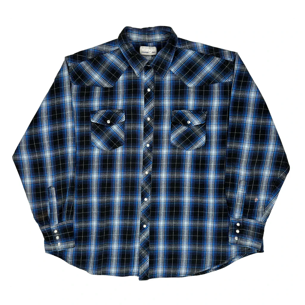 Wrangler Checked Flannel Shirt - 2XL Blue Cotton