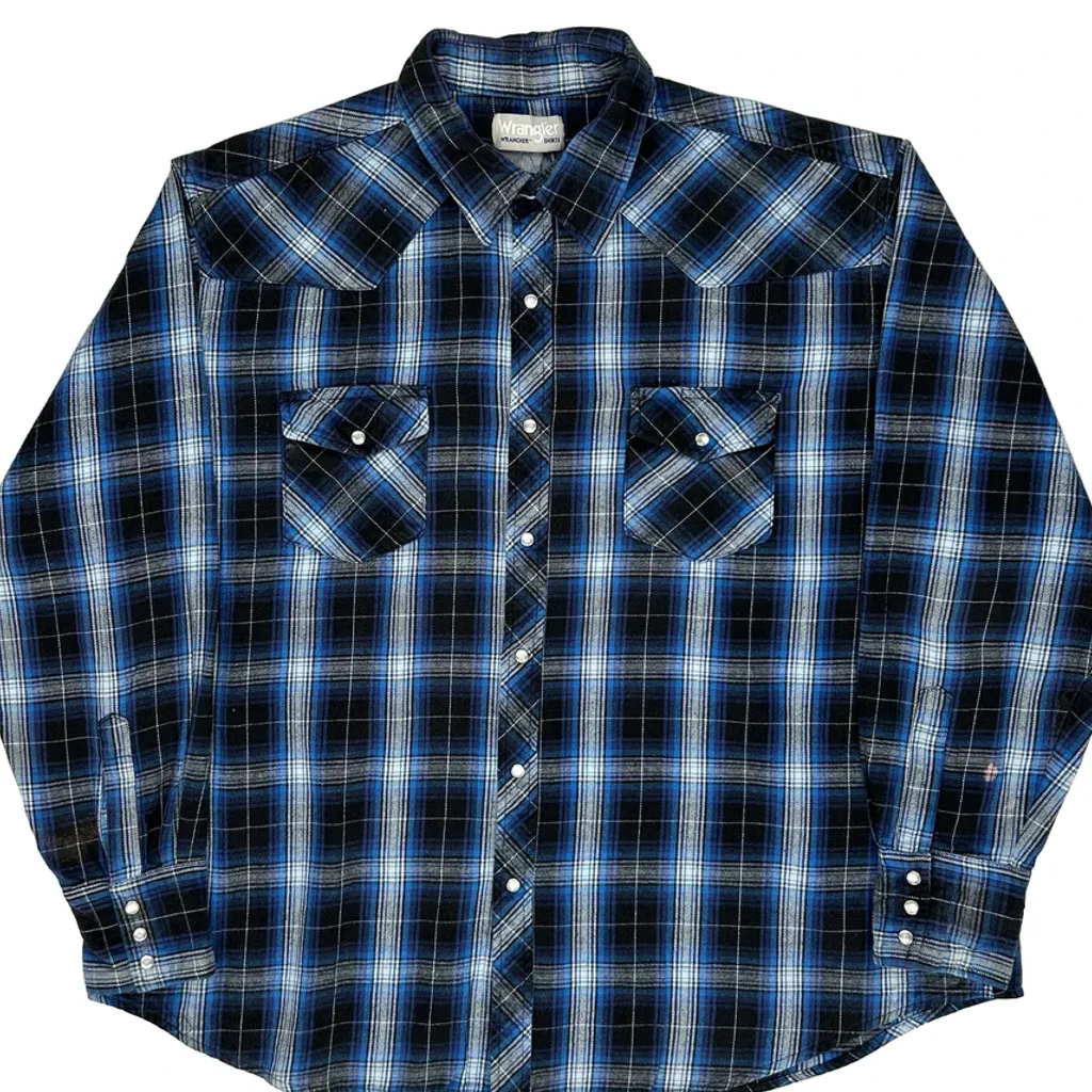 Wrangler Checked Flannel Shirt - 2XL Blue Cotton - Image 4
