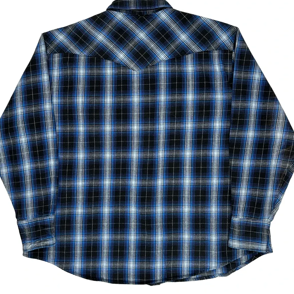 Wrangler Checked Flannel Shirt - 2XL Blue Cotton - Image 6
