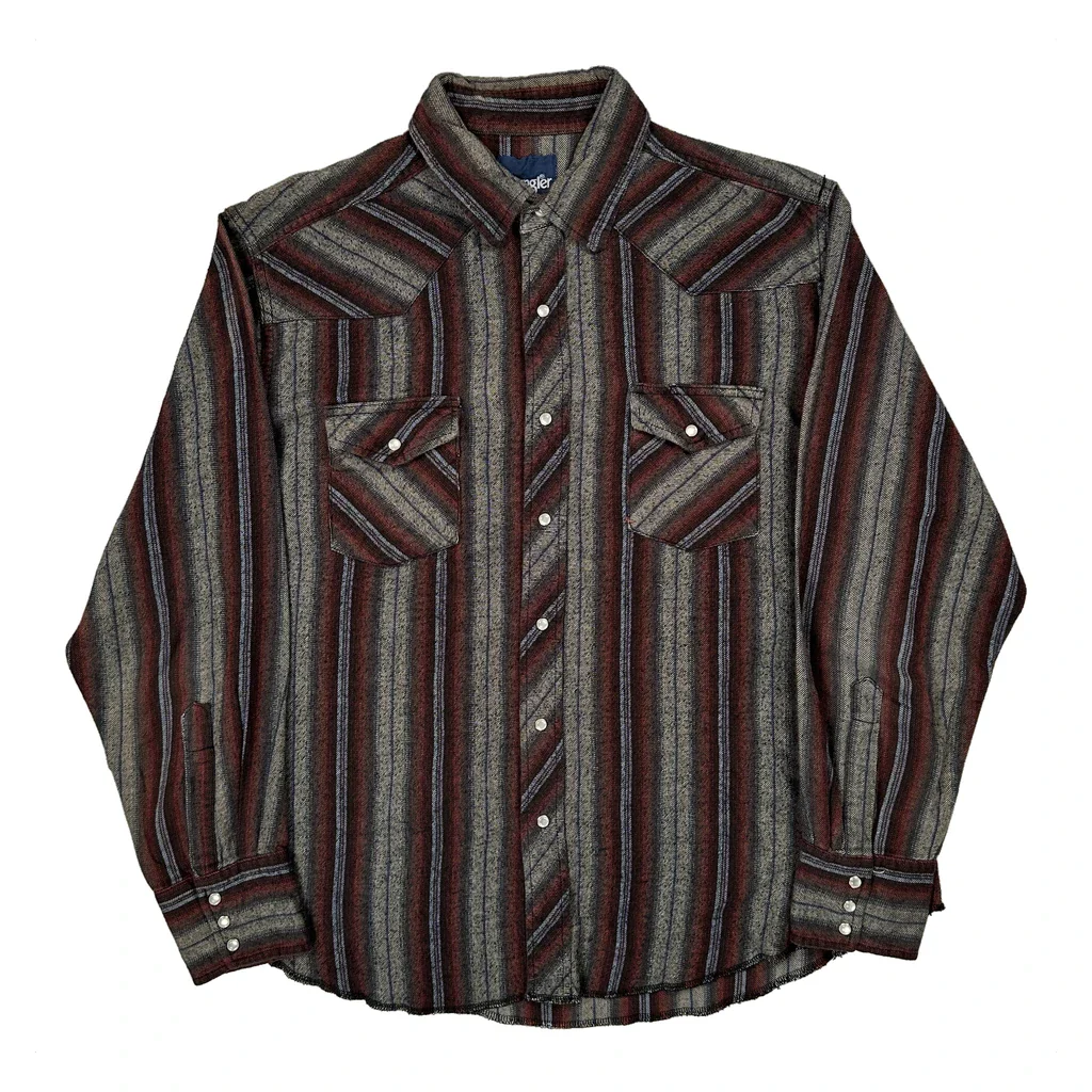 Wrangler Striped Flannel Shirt - XL Brown Cotton