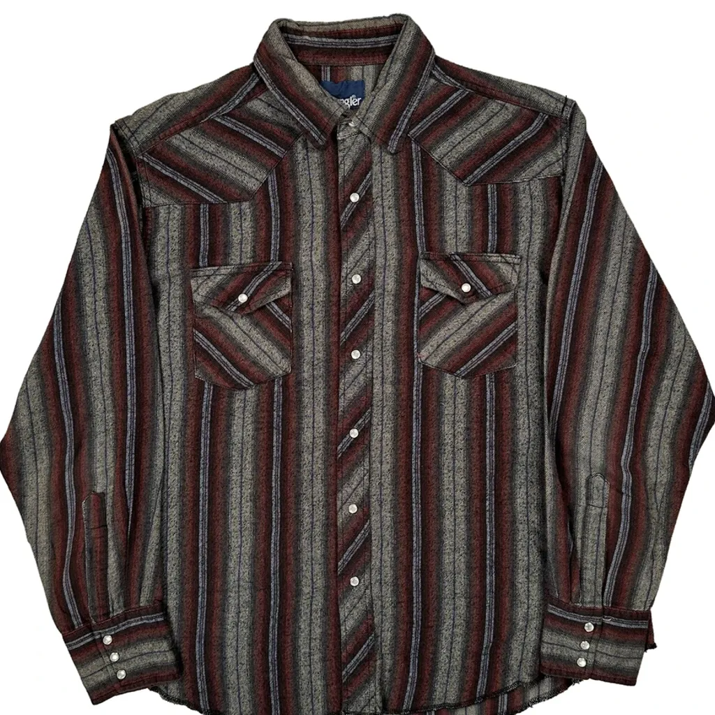 Wrangler Striped Flannel Shirt - XL Brown Cotton - Image 4