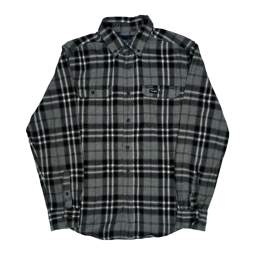Wrangler Checked Flannel Shirt - Large Grey Cotton