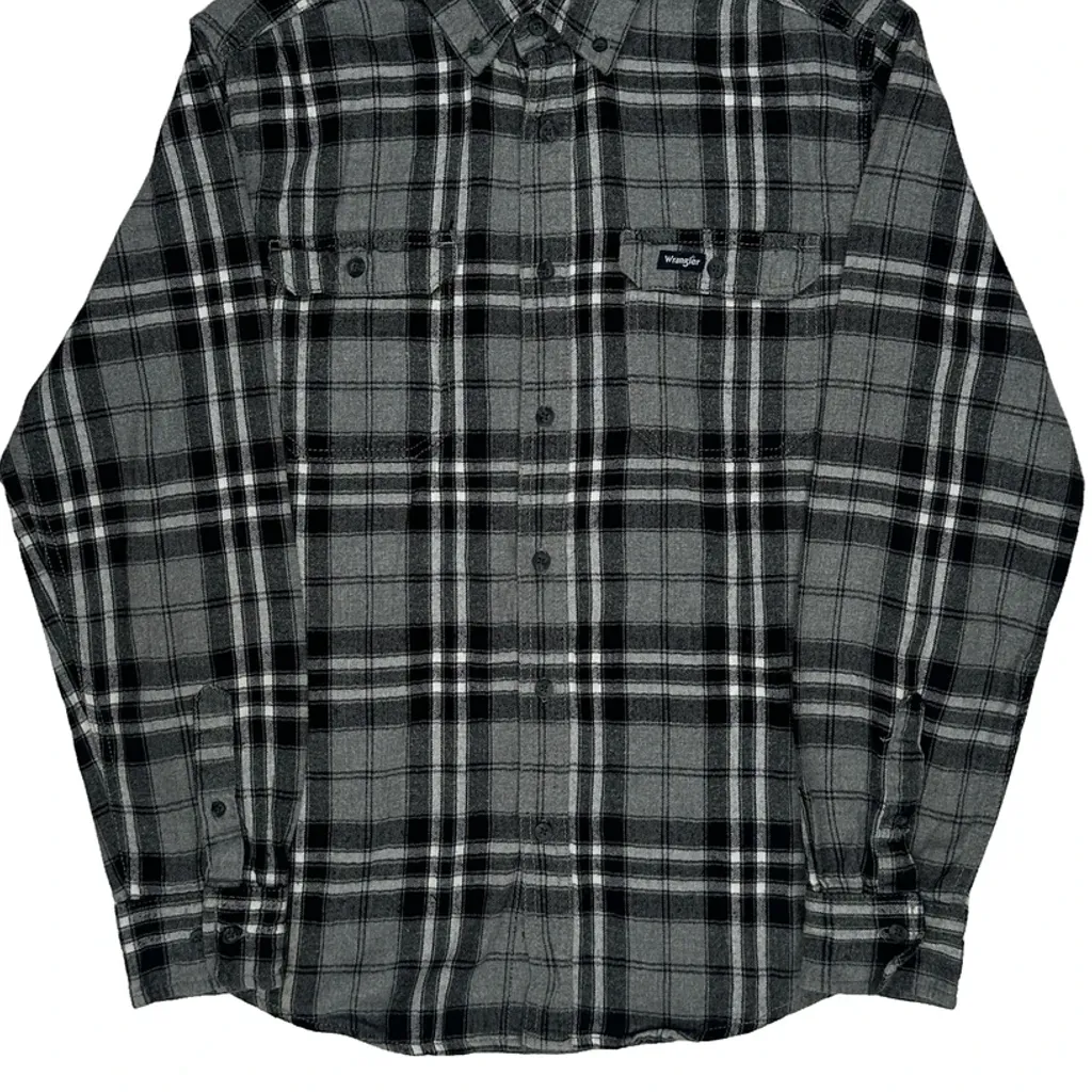 Wrangler Checked Flannel Shirt - Large Grey Cotton - Image 5