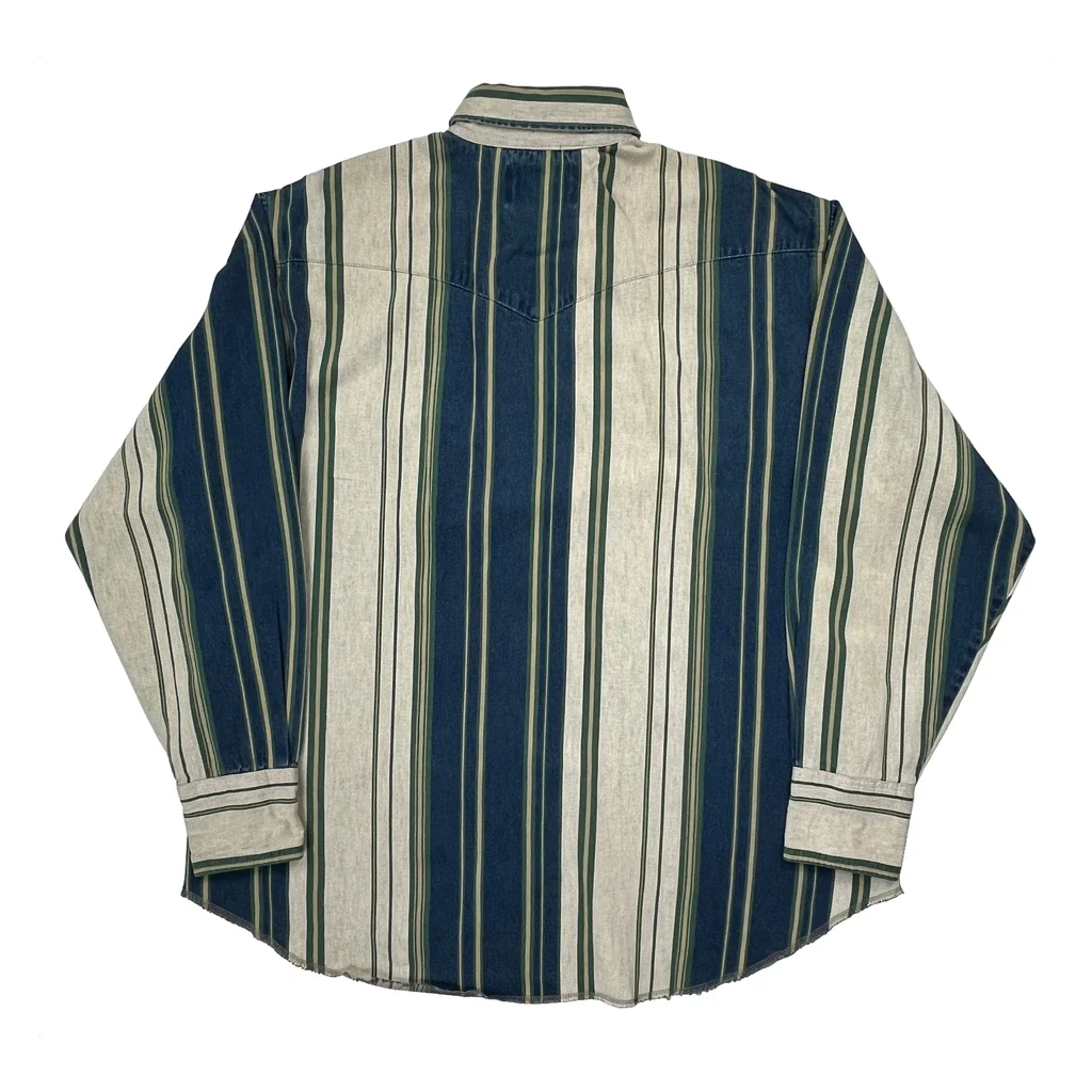 Wrangler Striped Patterned Shirt - XL Blue Cotton - Image 2