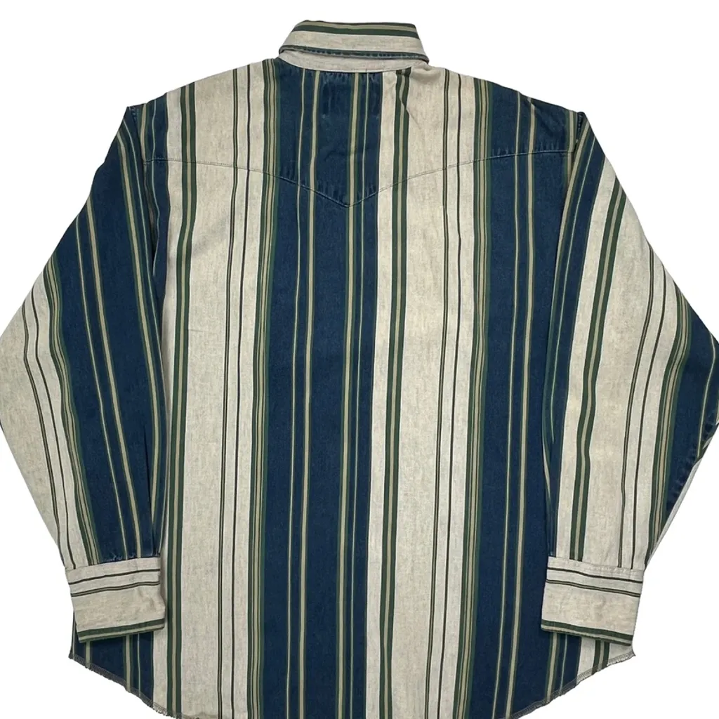 Wrangler Striped Patterned Shirt - XL Blue Cotton - Image 6