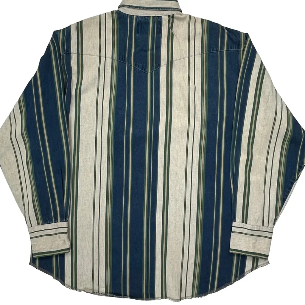 Wrangler Striped Patterned Shirt - XL Blue Cotton - Image 7
