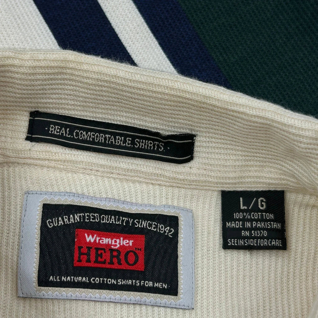 Wrangler Striped Rugby Shirt - Large Green Cotton - Image 3