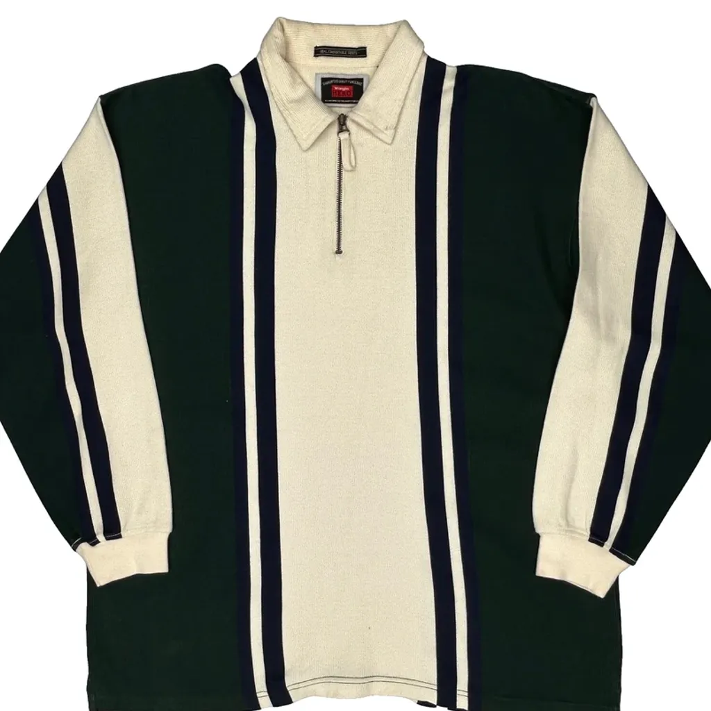 Wrangler Striped Rugby Shirt - Large Green Cotton - Image 4