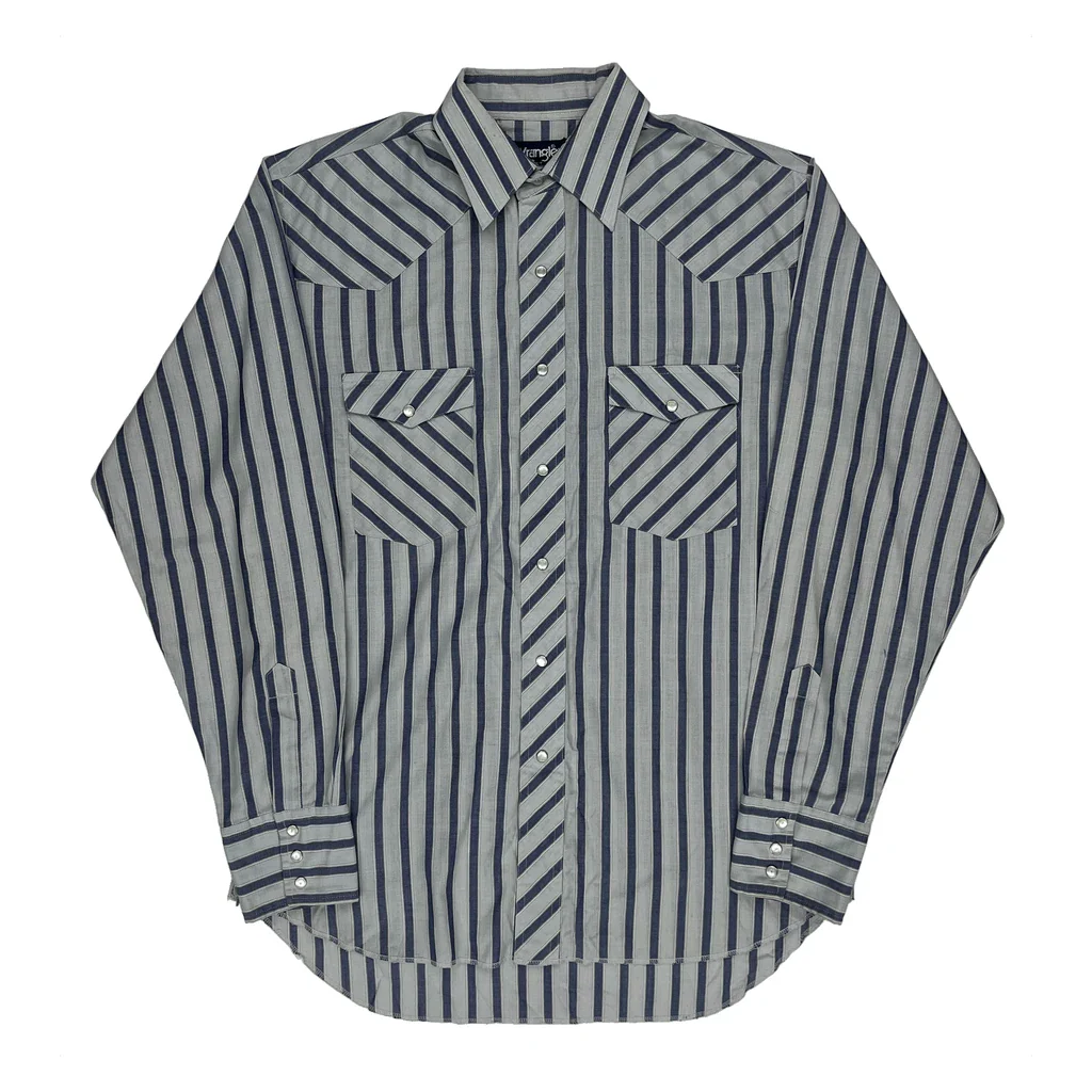 Wrangler Striped Shirt - Large Blue Polyester Blend