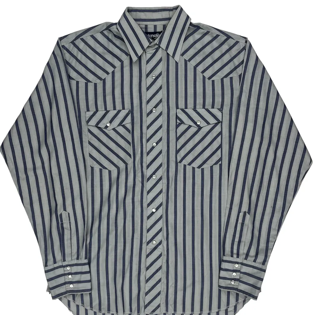 Wrangler Striped Shirt - Large Blue Polyester Blend - Image 4