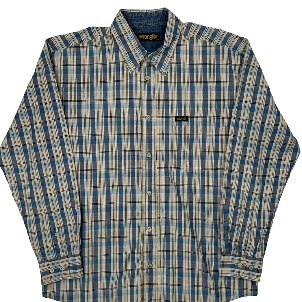 Wrangler Checked Shirt - Medium Blue Cotton - Image 5