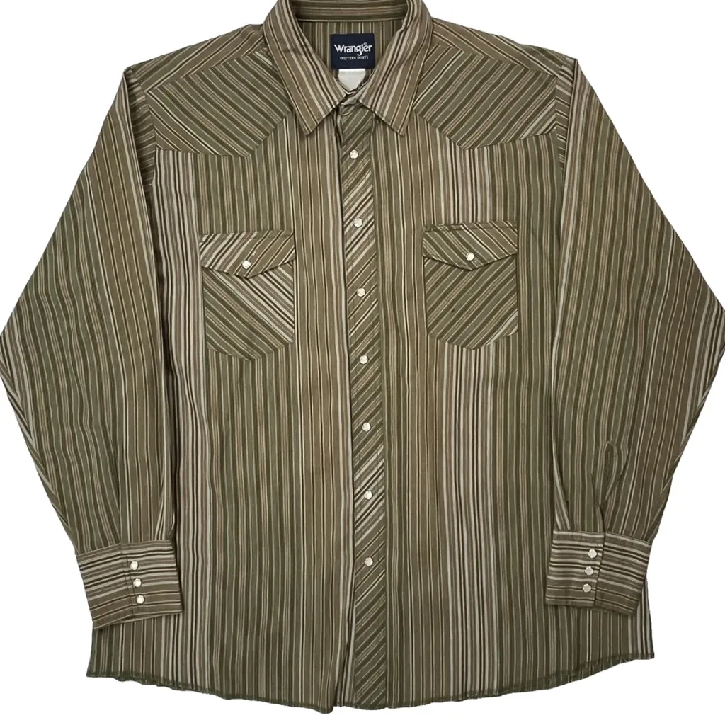 Wrangler Striped Shirt - XL Brown Cotton - Image 5