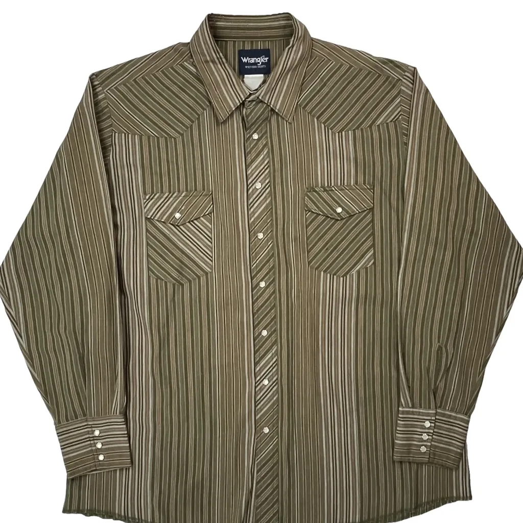 Wrangler Striped Shirt - XL Brown Cotton - Image 6