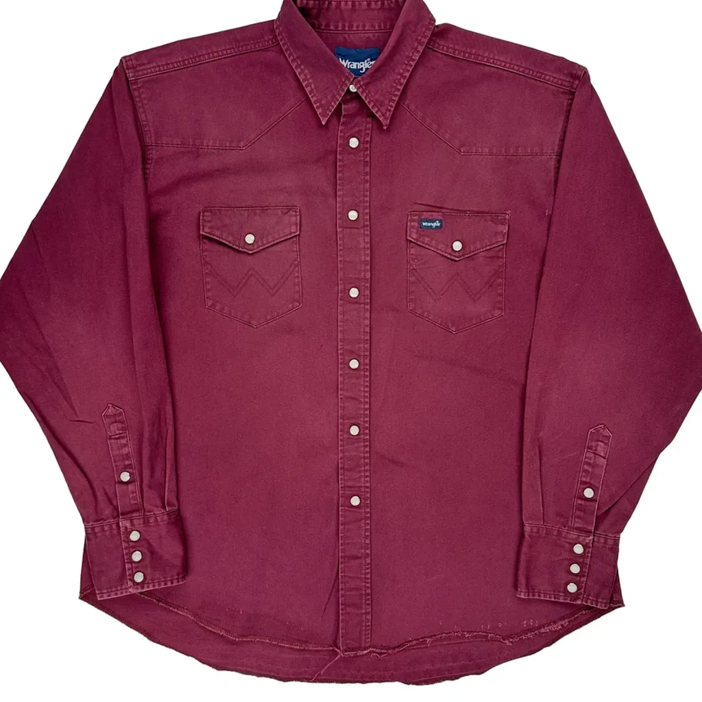 Wrangler Work Shirt - XL Burgundy Cotton - Image 4