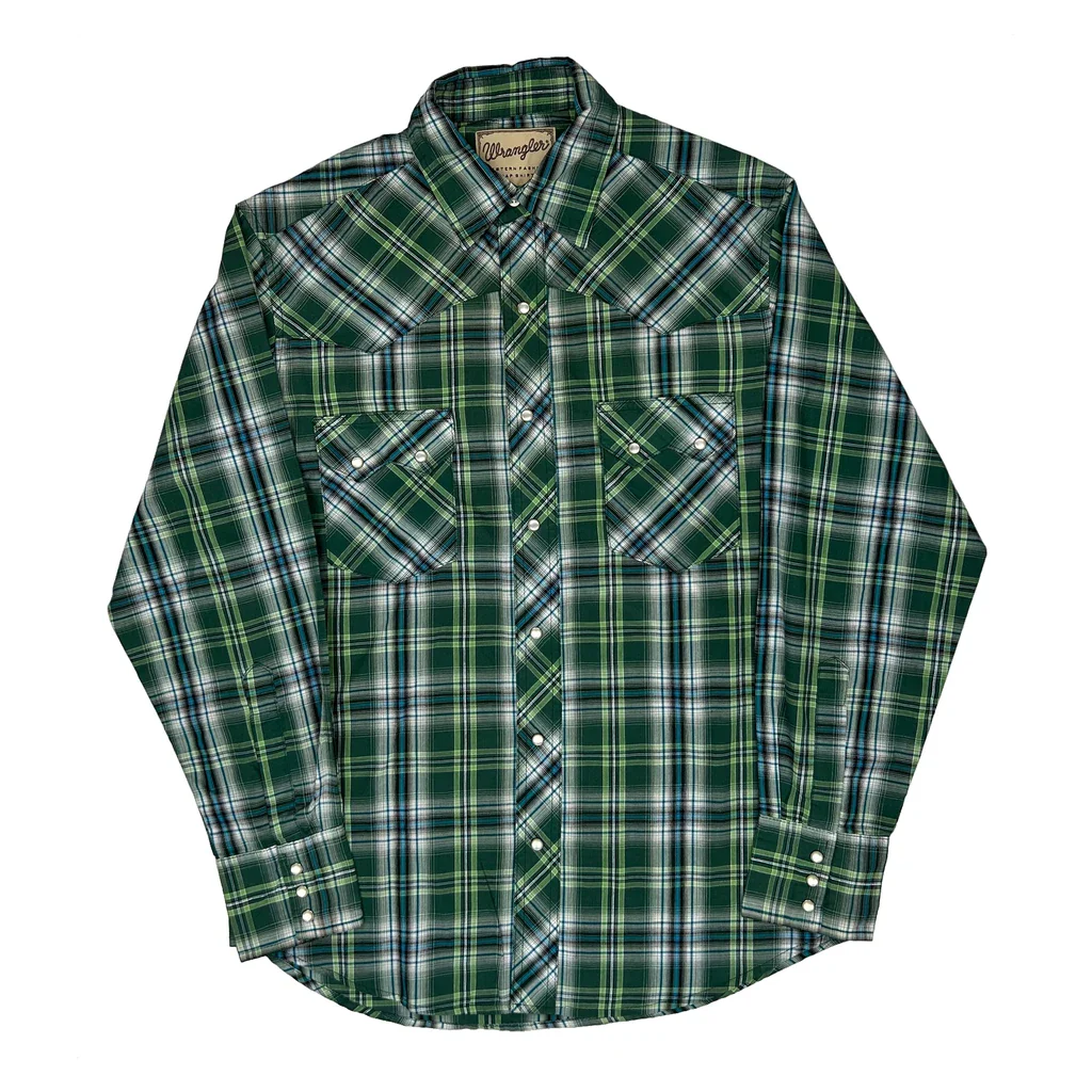 Wrangler Checked Shirt - Medium Green Cotton