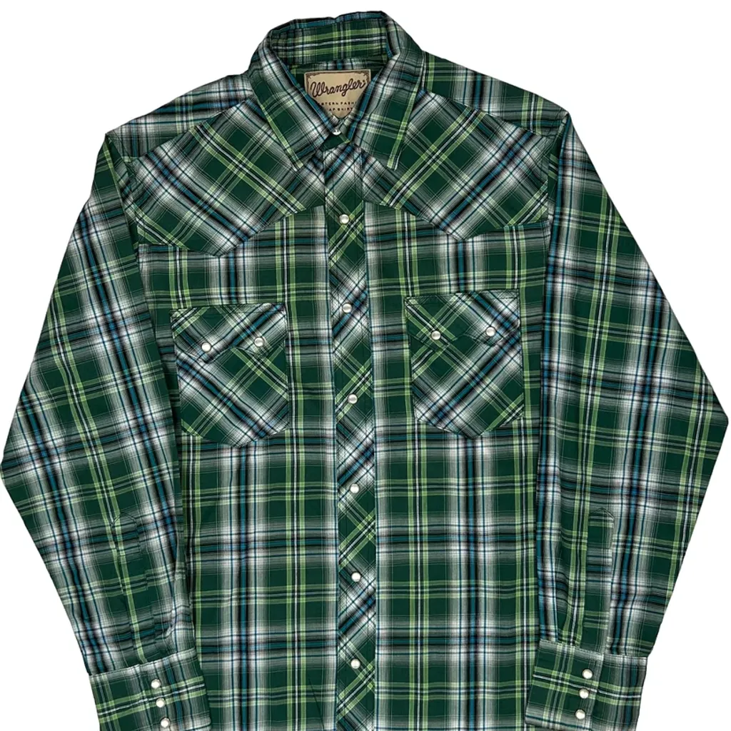 Wrangler Checked Shirt - Medium Green Cotton - Image 4