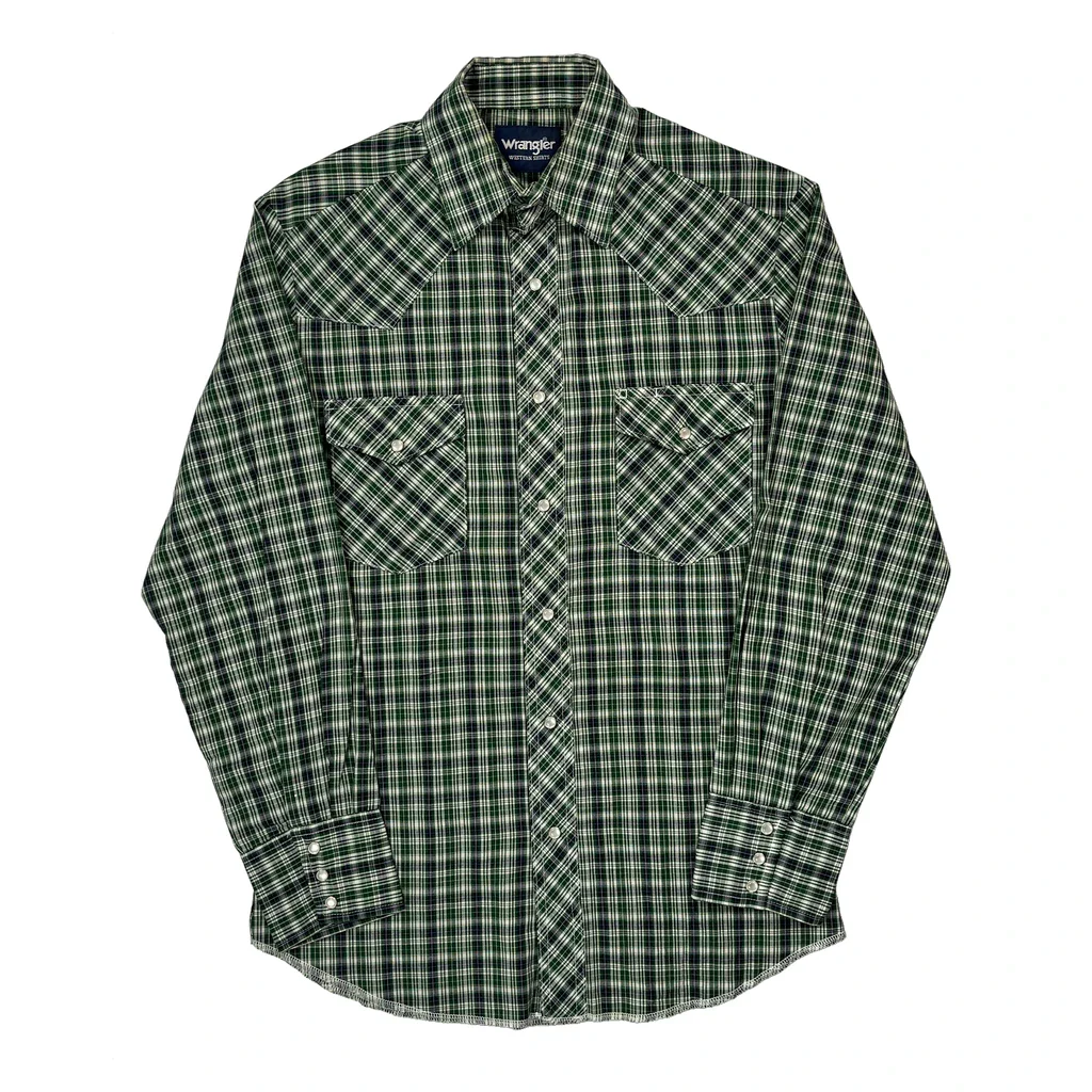 Wrangler Checked Shirt - Small Green Cotton