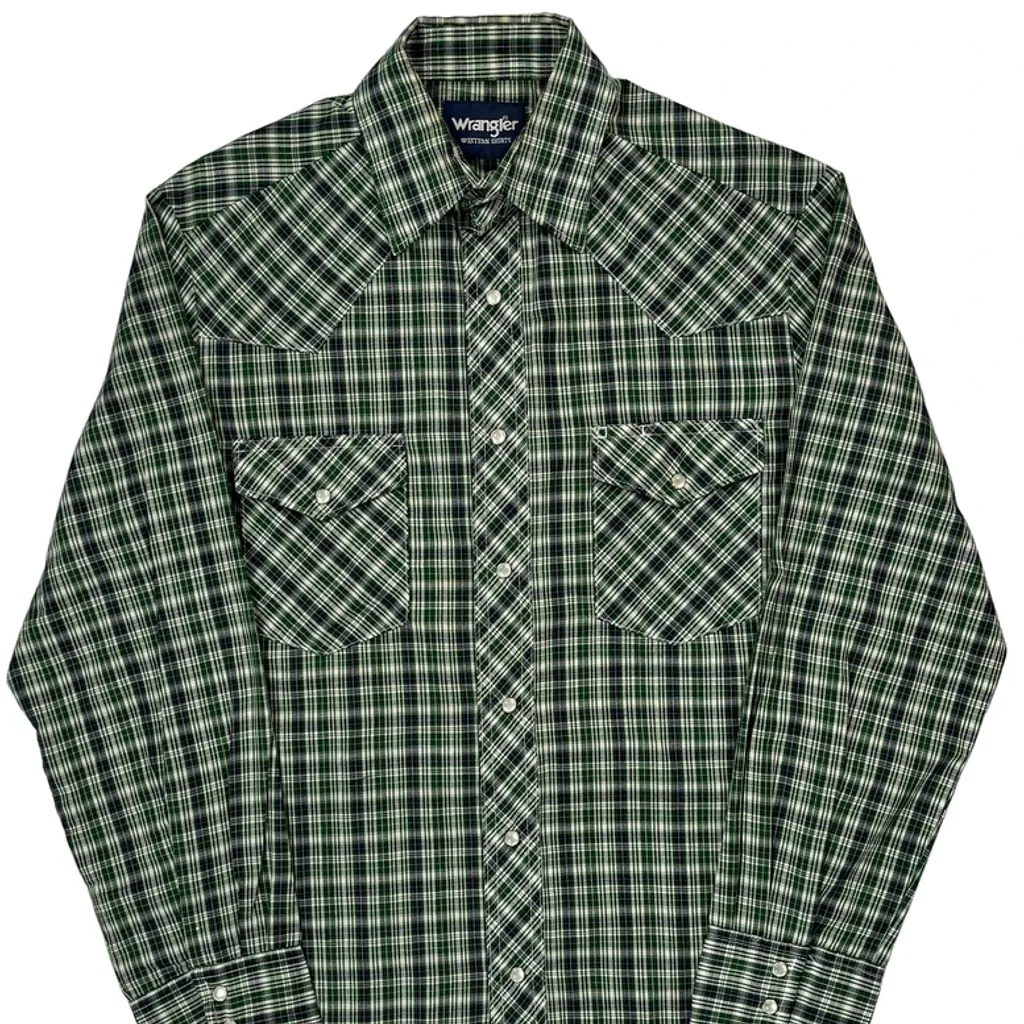 Wrangler Checked Shirt - Small Green Cotton - Image 4