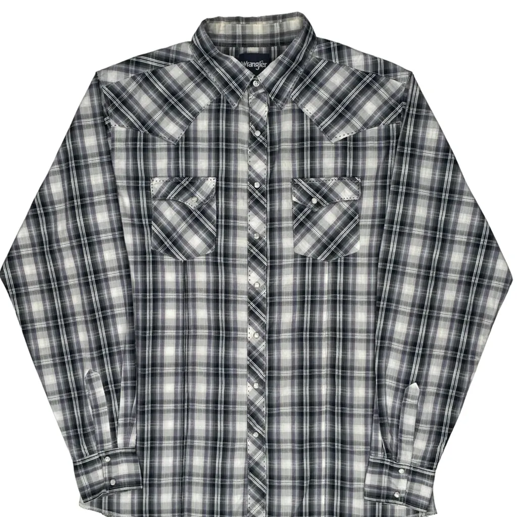 Wrangler Checked Shirt - XL Grey Cotton - Image 5