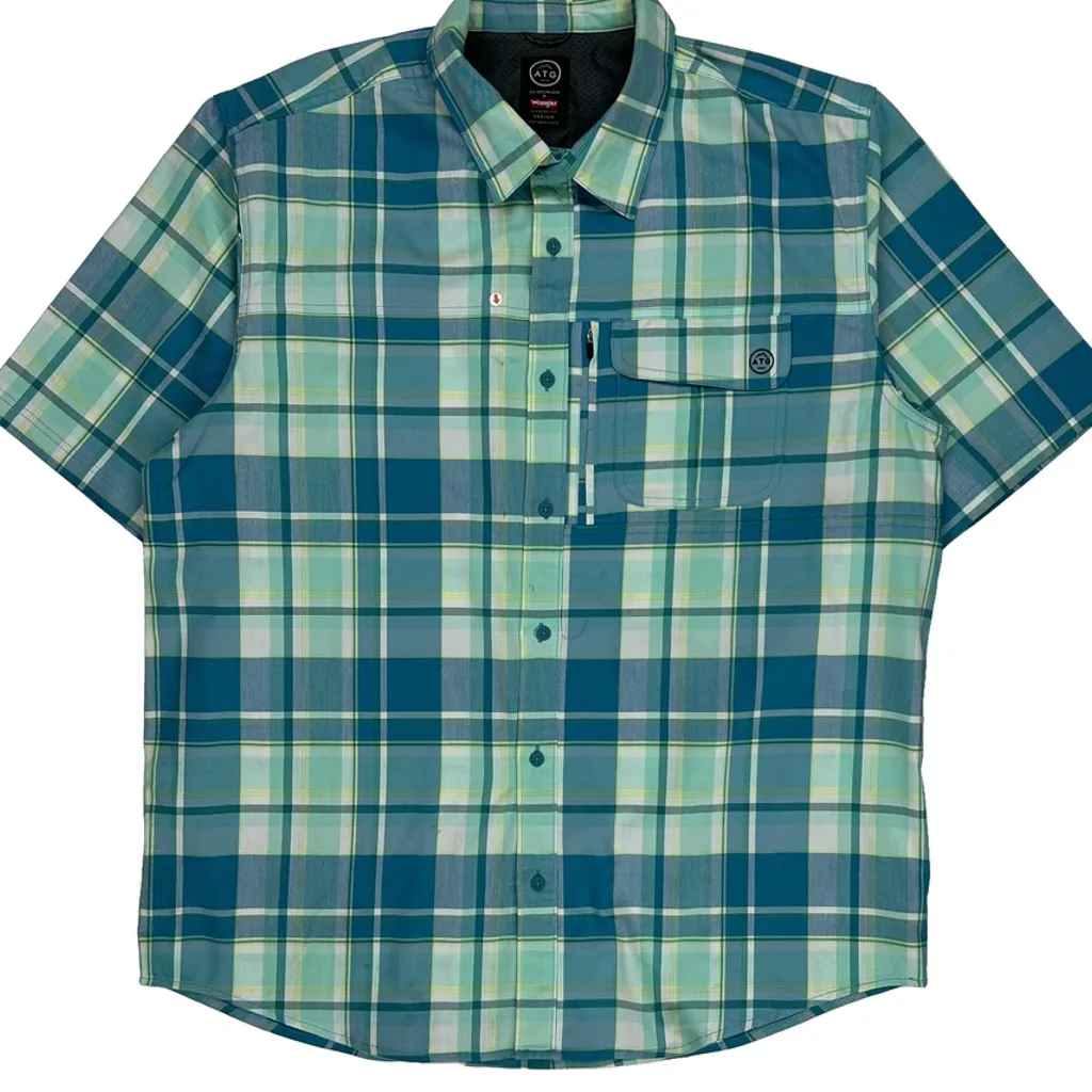 Wrangler Checked Short Sleeve Shirt - Medium Blue Polyester - Image 5