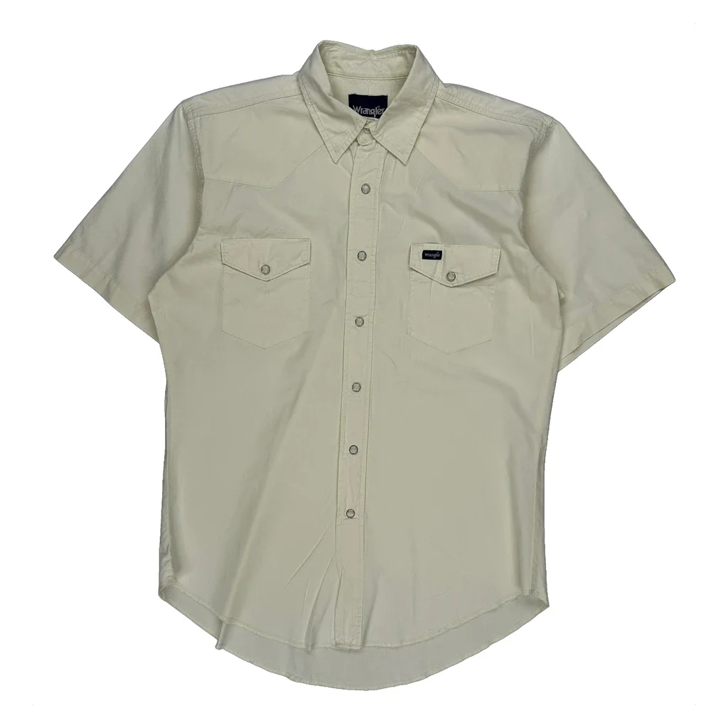 Wrangler Short Sleeve Shirt - Medium Cream Cotton