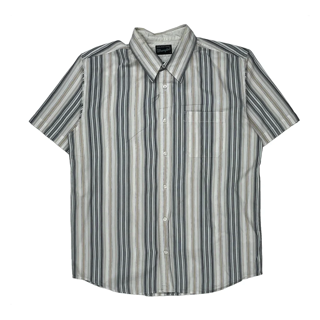 Wrangler Striped Short Sleeve Shirt - Large Gray Cotton