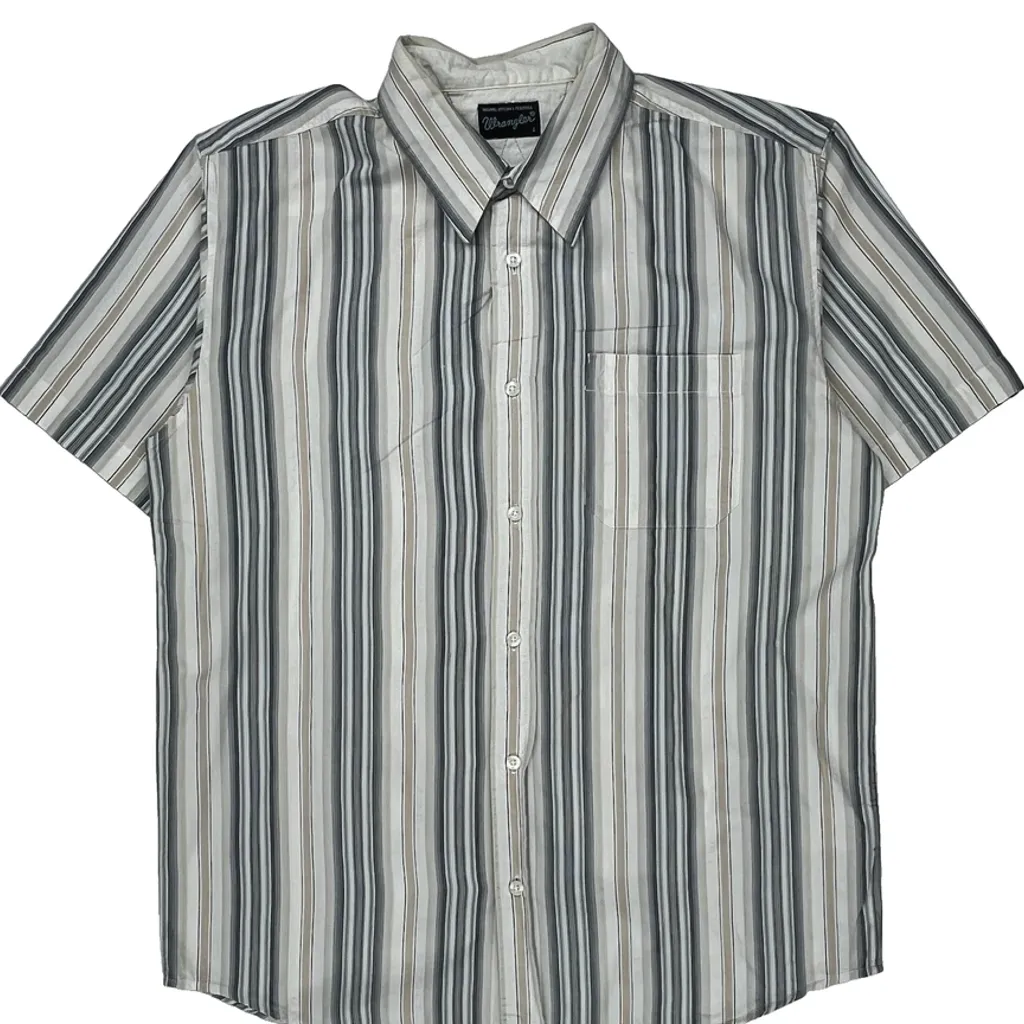 Wrangler Striped Short Sleeve Shirt - Large Gray Cotton - Image 4