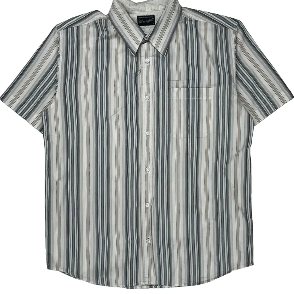 Wrangler Striped Short Sleeve Shirt - Large Gray Cotton - Image 5