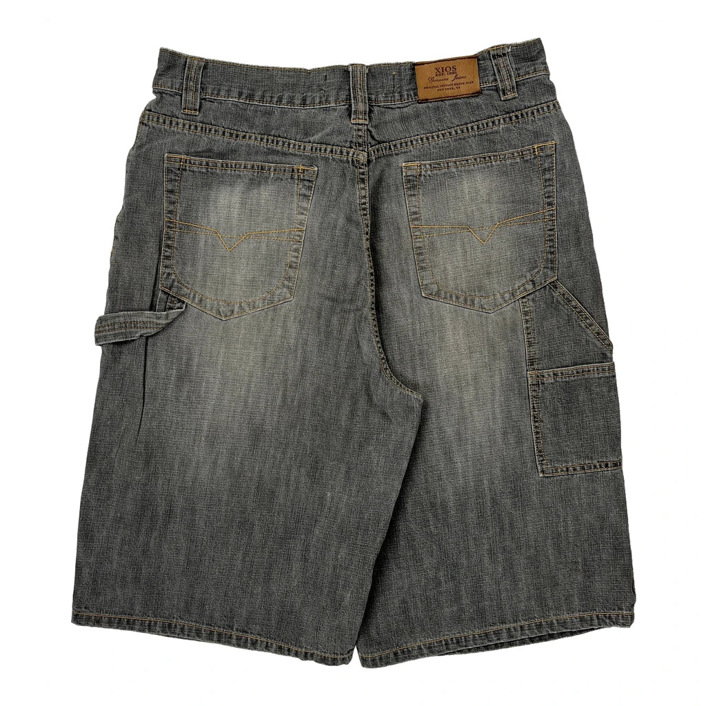 Xios Baggy Denim Shorts - 32W 11L Grey Cotton