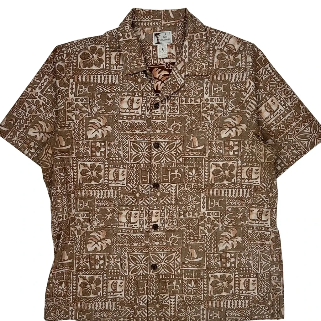 Y Not Hawaiian Shirt - XL Brown Polyester Blend - Image 4