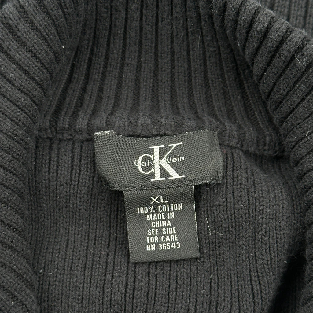 Y2K Calvin Klein Ribbed Knit 1/4 Zip - XL Black Cotton - Image 3