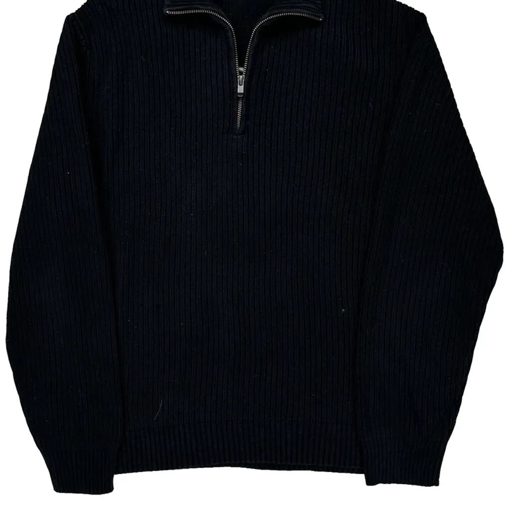 Y2K Calvin Klein Ribbed Knit 1/4 Zip - XL Black Cotton - Image 4
