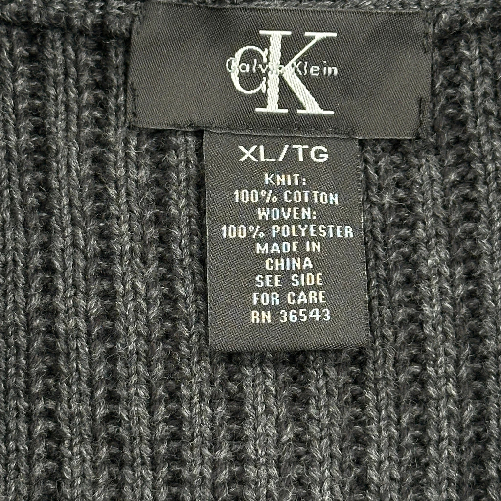Y2K Calvin Klein Ribbed Knit Zip Up - XL Black Cotton - Image 3