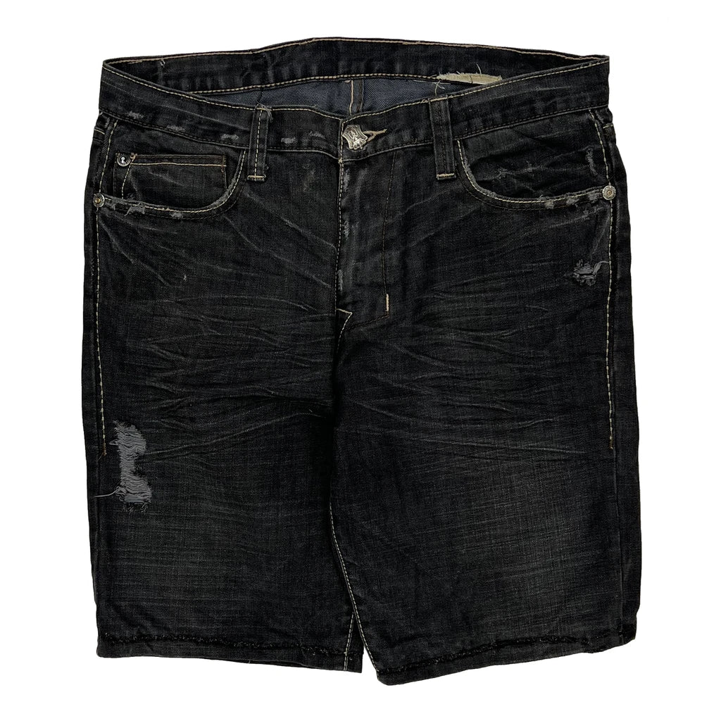 Y2K Contrast Stitch Denim Shorts - 34W 12L Dark Wash Cotton - Image 2
