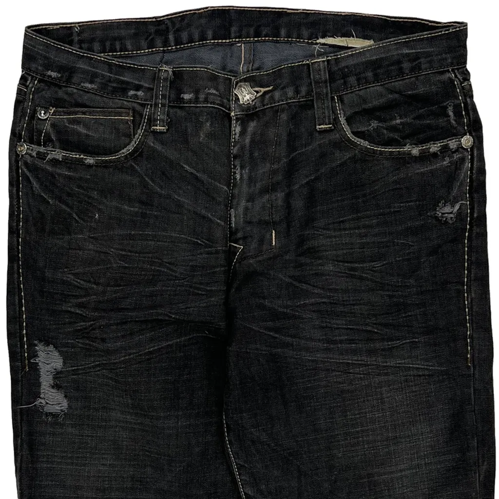 Y2K Contrast Stitch Denim Shorts - 34W 12L Dark Wash Cotton - Image 9