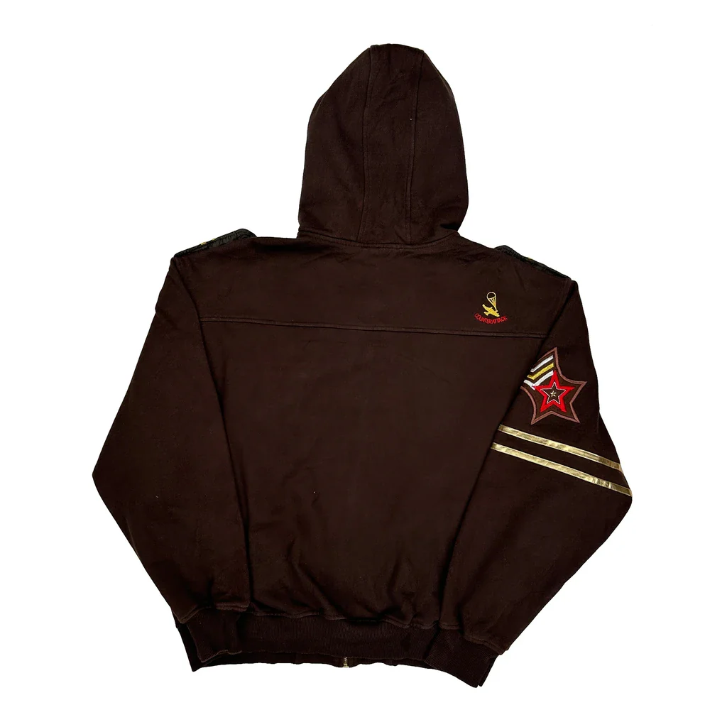 Y2K Embroidered Counter Attack Graphic Full Zip Hoodie - XL Brown Cotton