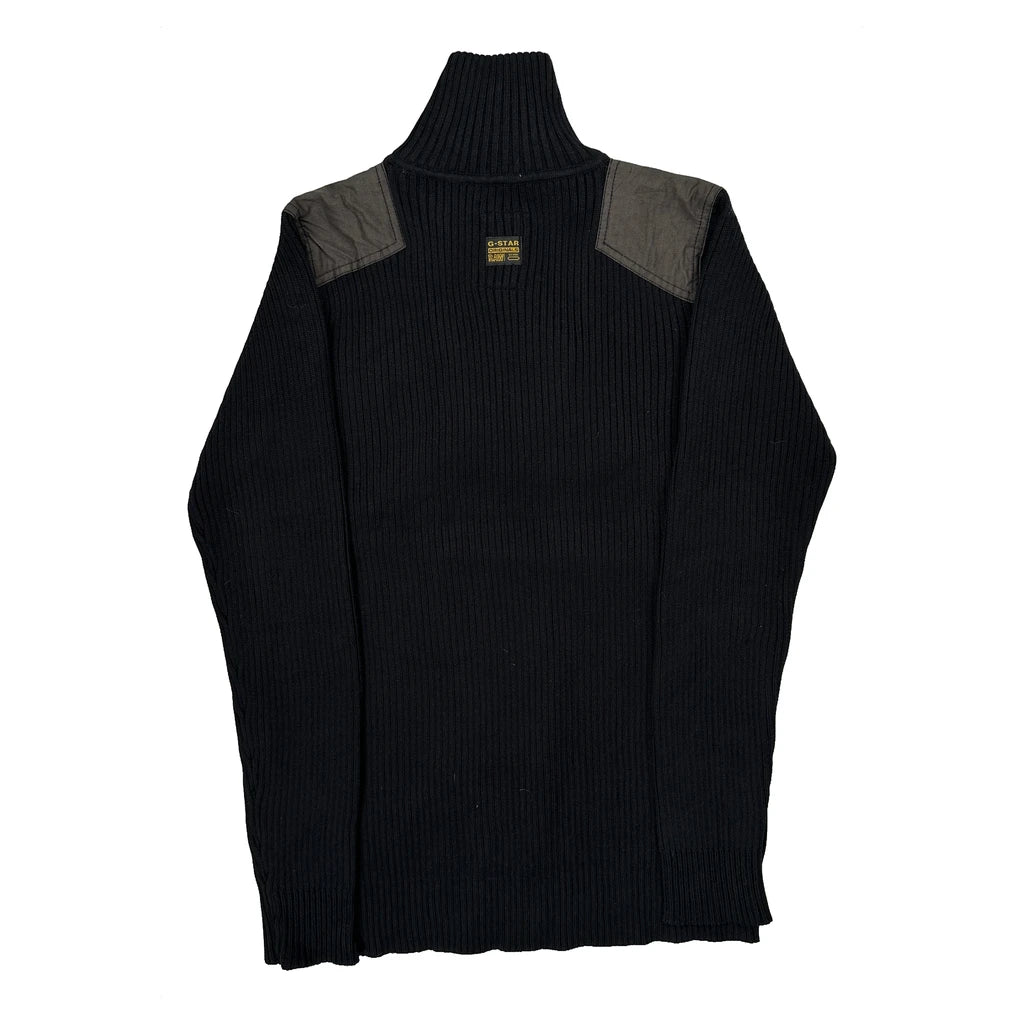 Y2K G-Star Ribbed Knit 1/4 Zip - XL Black Cotton - Image 2