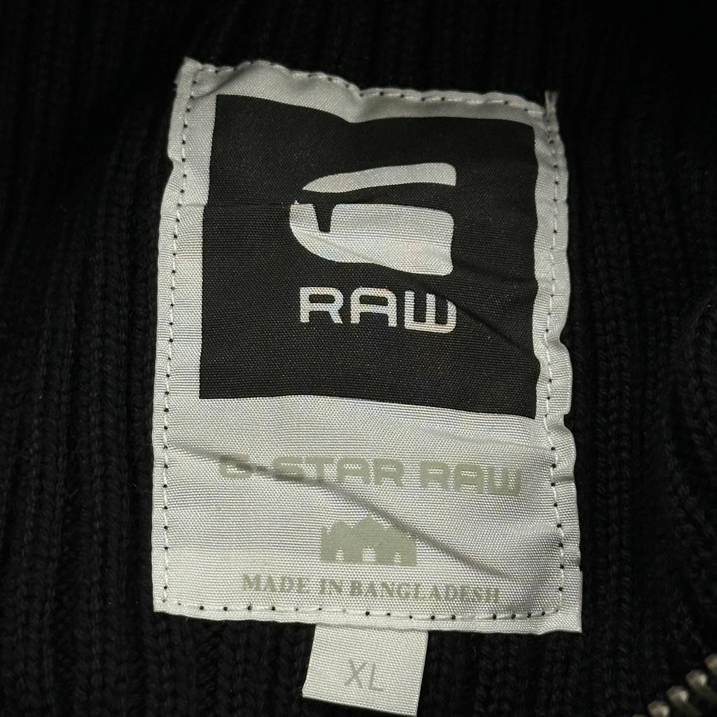 Y2K G-Star Ribbed Knit 1/4 Zip - XL Black Cotton - Image 3