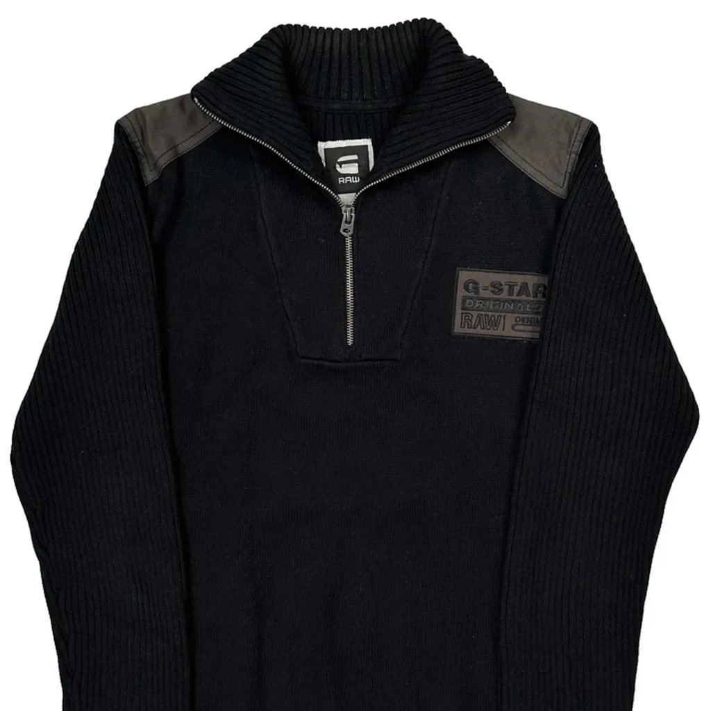 Y2K G-Star Ribbed Knit 1/4 Zip - XL Black Cotton - Image 4