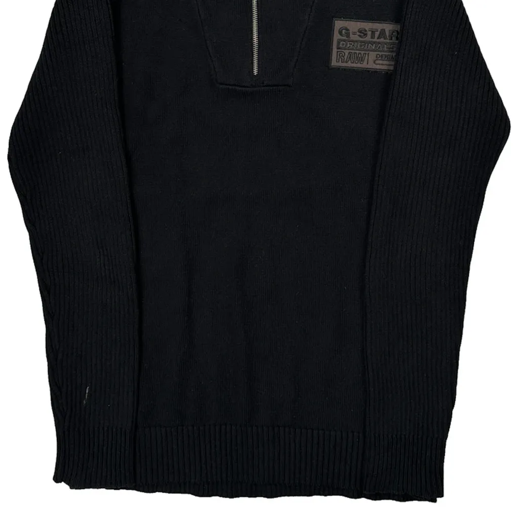 Y2K G-Star Ribbed Knit 1/4 Zip - XL Black Cotton - Image 5
