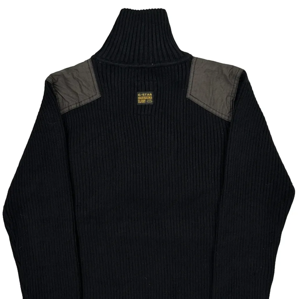 Y2K G-Star Ribbed Knit 1/4 Zip - XL Black Cotton - Image 7