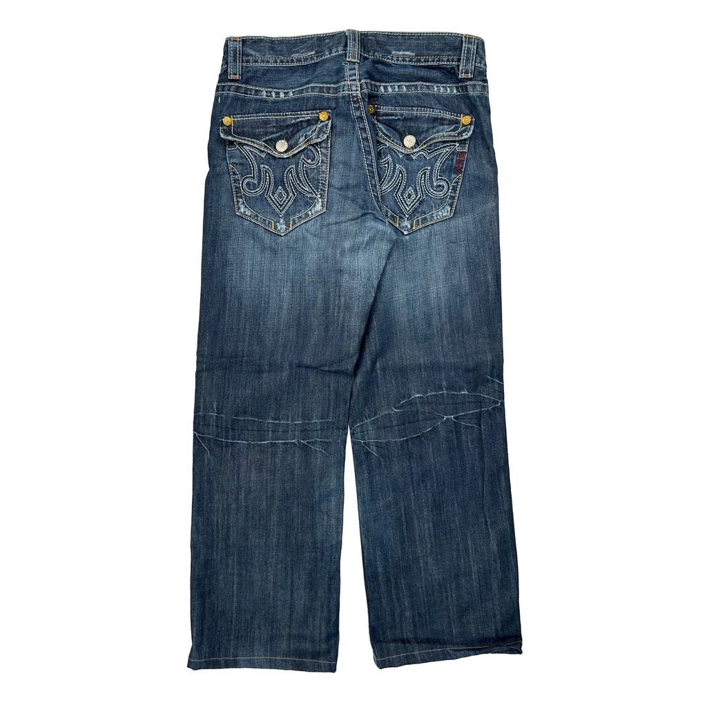 Y2K Baggy Graphic Jeans - 33W 31L Blue Denim