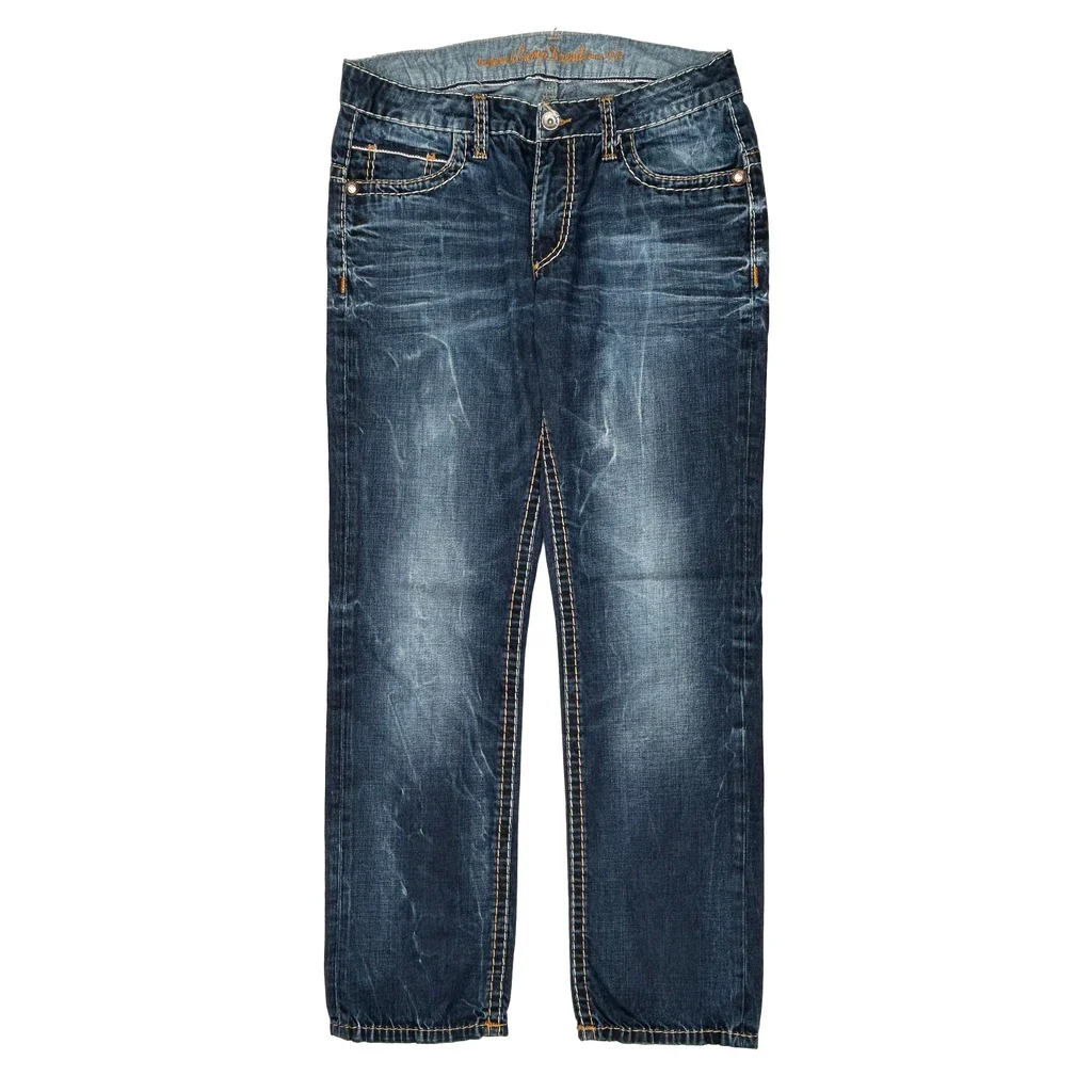 Y2K Contrast Stitch Jeans - 35W 34L Blue Denim - Image 2