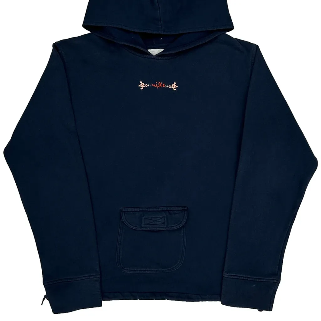 Y2K Nike Spellout Graphic Hoodie - XL Navy Cotton - Image 4