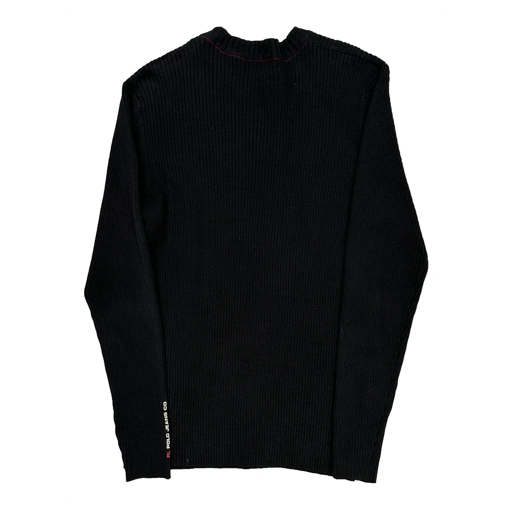 Y2K Polo Jeans Ralph Lauren Ribbed Knit Sweater - Large Black Cotton - Image 2