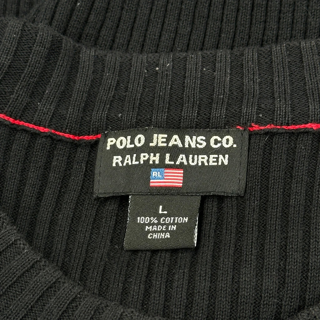 Y2K Polo Jeans Ralph Lauren Ribbed Knit Sweater - Large Black Cotton - Image 3
