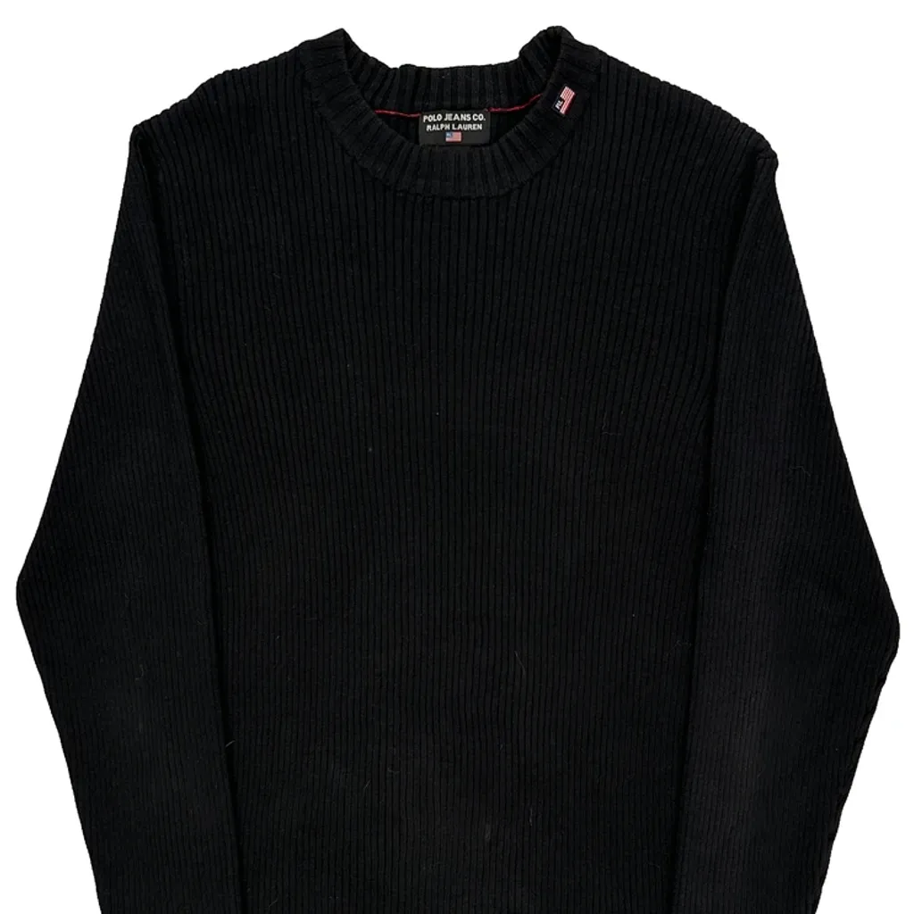 Y2K Polo Jeans Ralph Lauren Ribbed Knit Sweater - Large Black Cotton - Image 4